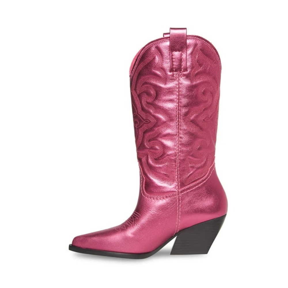 Steve Madden West Pink Metallic Pull On Pointed Toe Block Heel Western Boots - Picture 4 of 9
